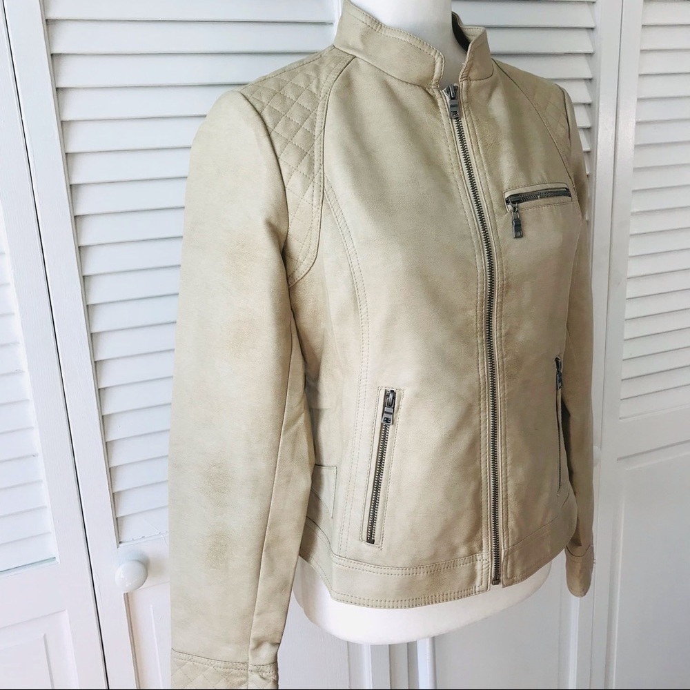 GIACCCA Tan Faux Leather Distressed Jacket Size S - Picture 3 of 9
